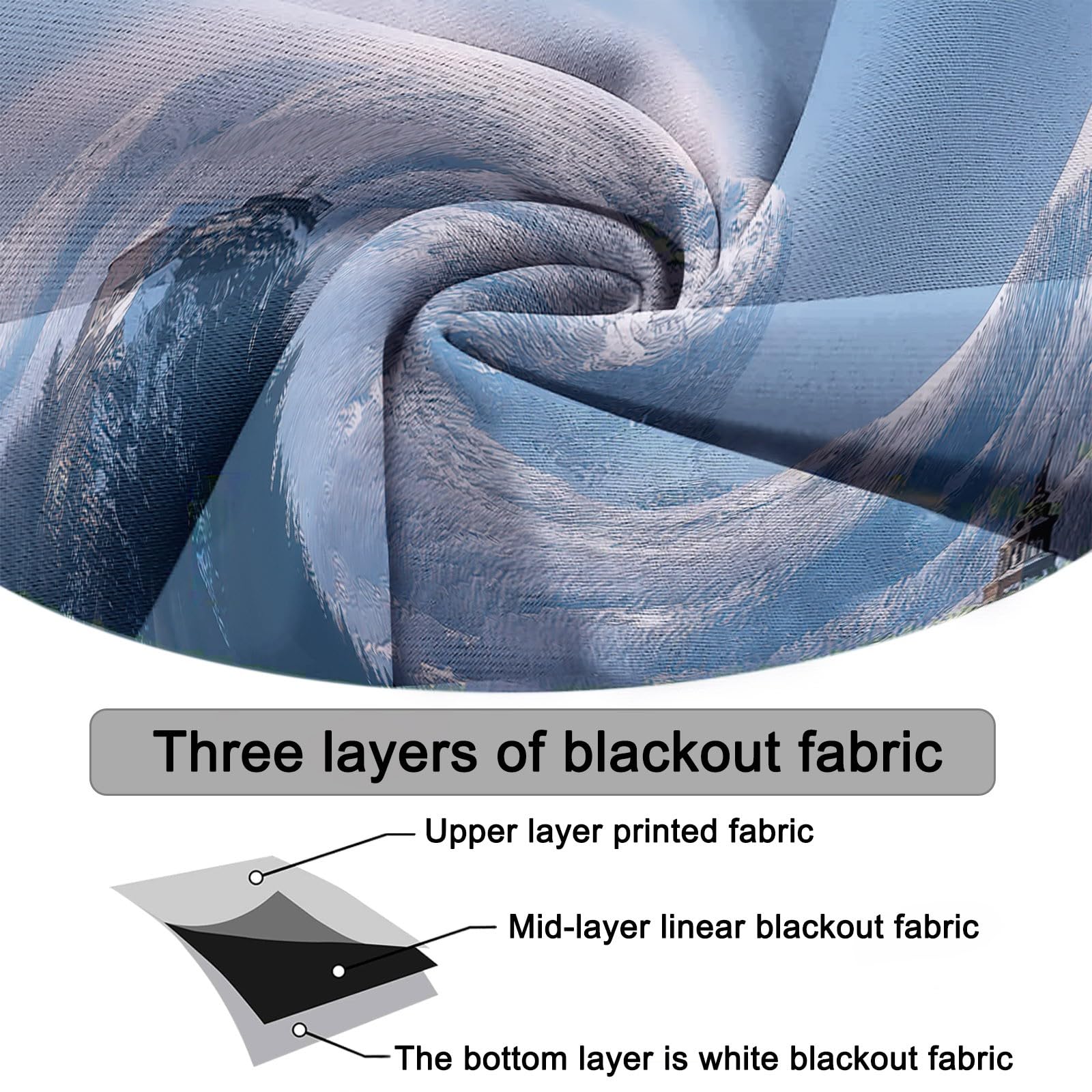 Generisch Gardinen Vorhänge Blickdicht Blau - Hochwertiger Kunst Skifahren Schlösser Print H245 x B70 cm (2er Pack) Schalvorhänge mit Stangentasche für gehobenes Wohnambiente