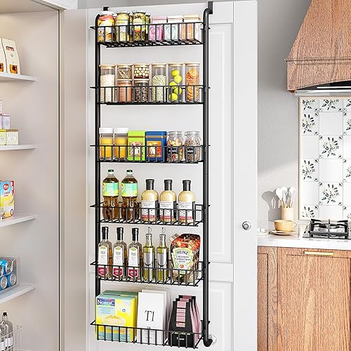 Organizador de especias para despensa sobre la puerta, organizador de puerta de metal de 6 niveles, estante de almacenamiento de especias montado