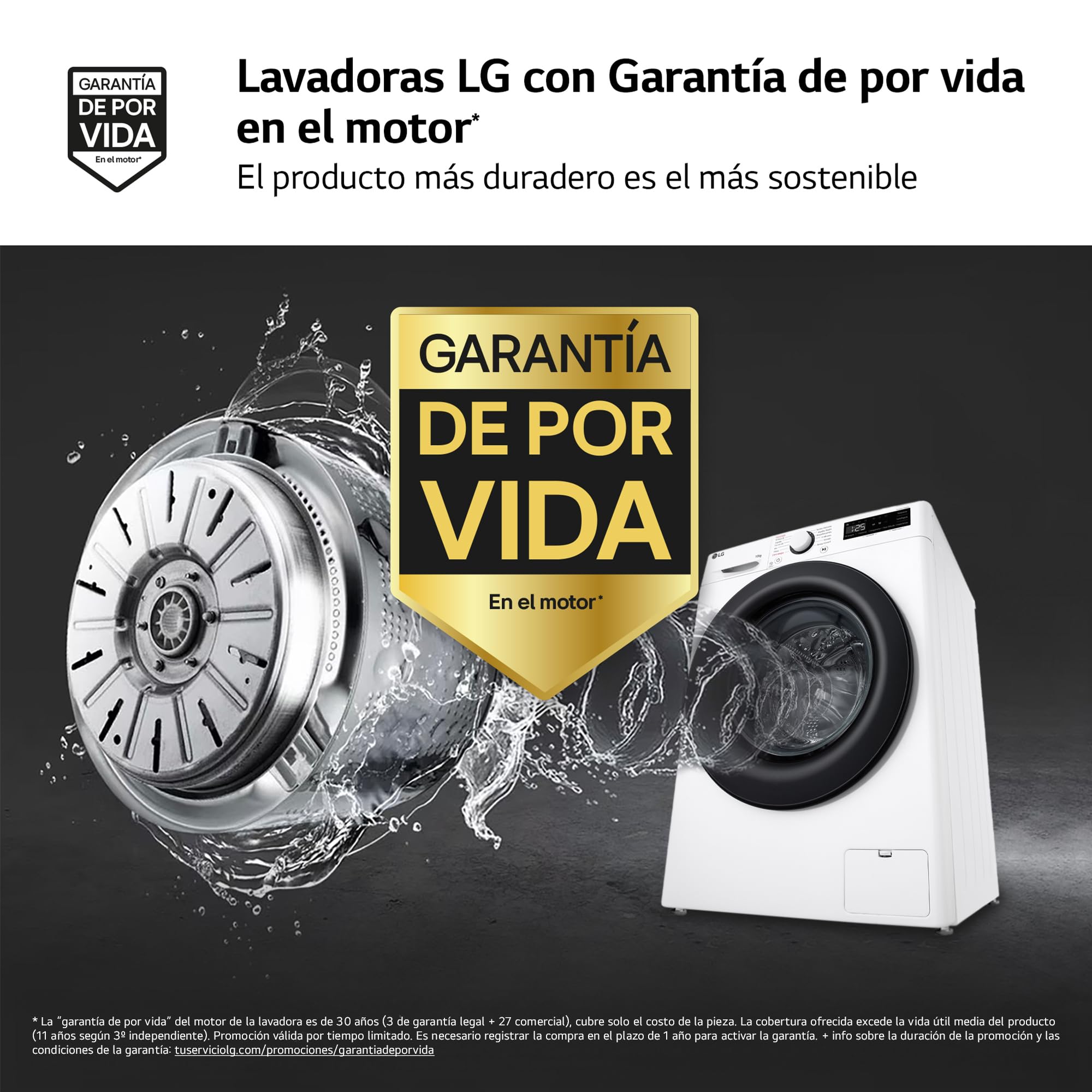 LG F4WR5010A6W - Lavadora Inteligente, 10kg, AI Direct Drive, 1400rpm, Vapor Steam, Clasificación A, Serie 500, Color Blanco