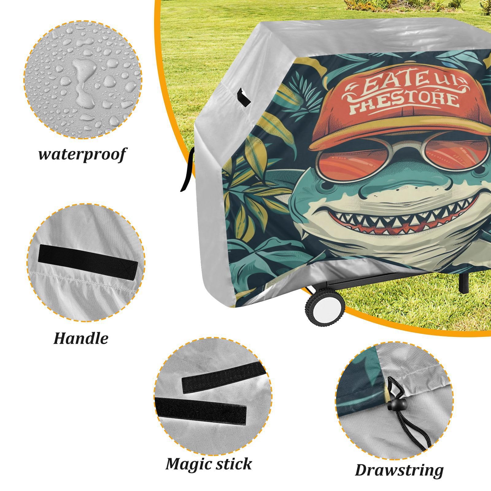 Funda para parrilla de barbacoa para parrilla al aire libre, impermeable, para la mayoría de las parrillas, tiburón tropical de verano