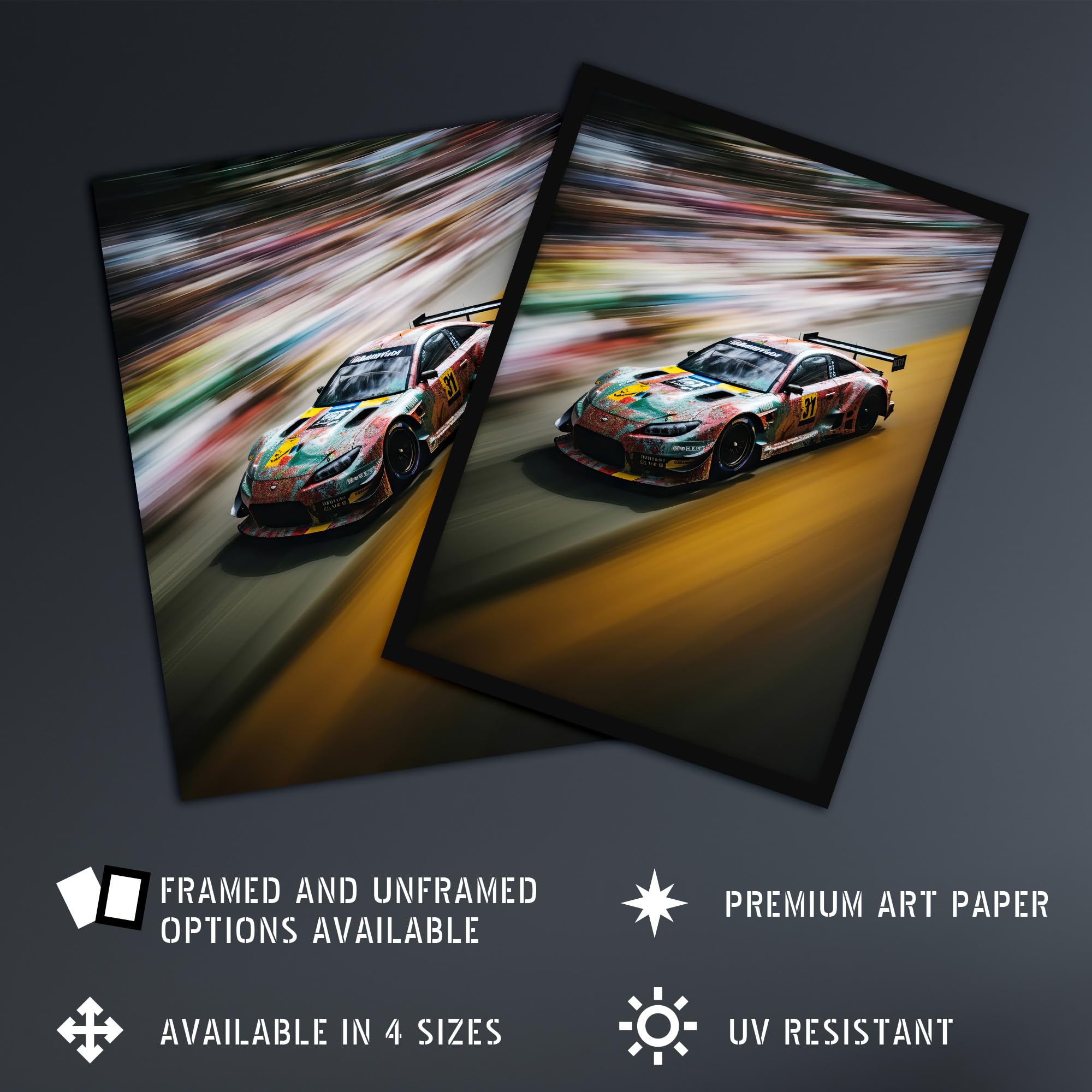 Artery8 Motorsport Sports Car Racing Motion Blur Speed Artwork Extra Large XL Wall Art Poster Print, Unframed 24X32", 81L x 61W cm - Image 2