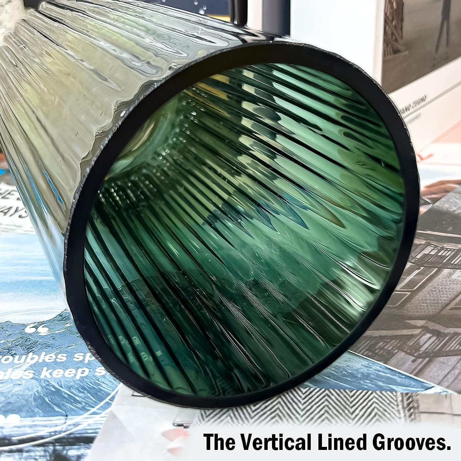 8 Inch Premium Thickened Green Glass Vase - Ribbed Glass Flower Vase for Rustic Home Decor, Decorative Vases for Flowers for Modern Farmhouse, Ideal for Shelf, Mantle, Table Entryway Décor Green Large 8 Inch image 4 of 6 B0C622JNTW