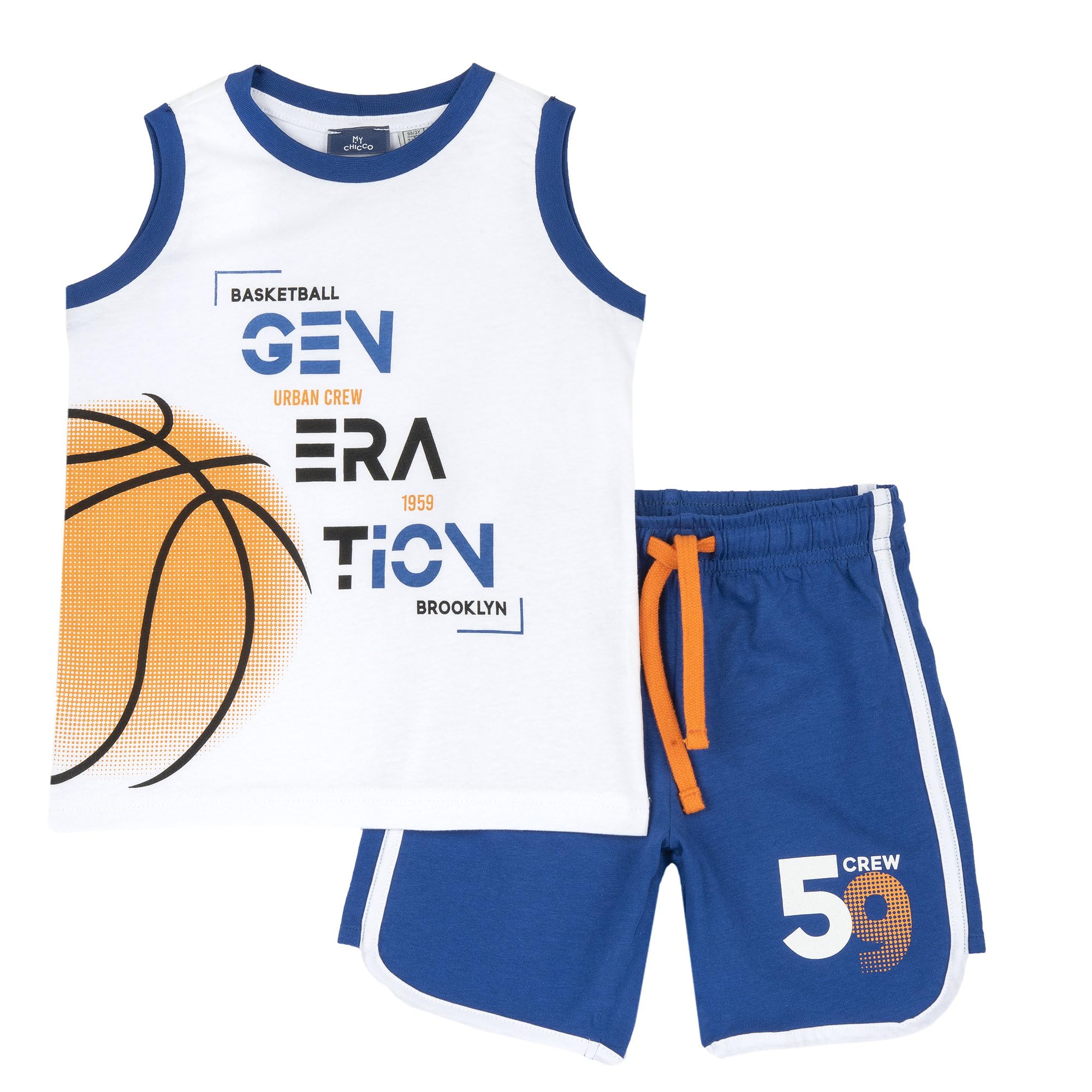 Chicco Conjunto Niño con Camiseta Sin Mangas y Pantalones Cortos con Cordón y Cintura Elástica, Ajuste Suave, 100% Algodón, Lavable en Lavadora, Ropa Niño y Chico, Diseñado en Italia