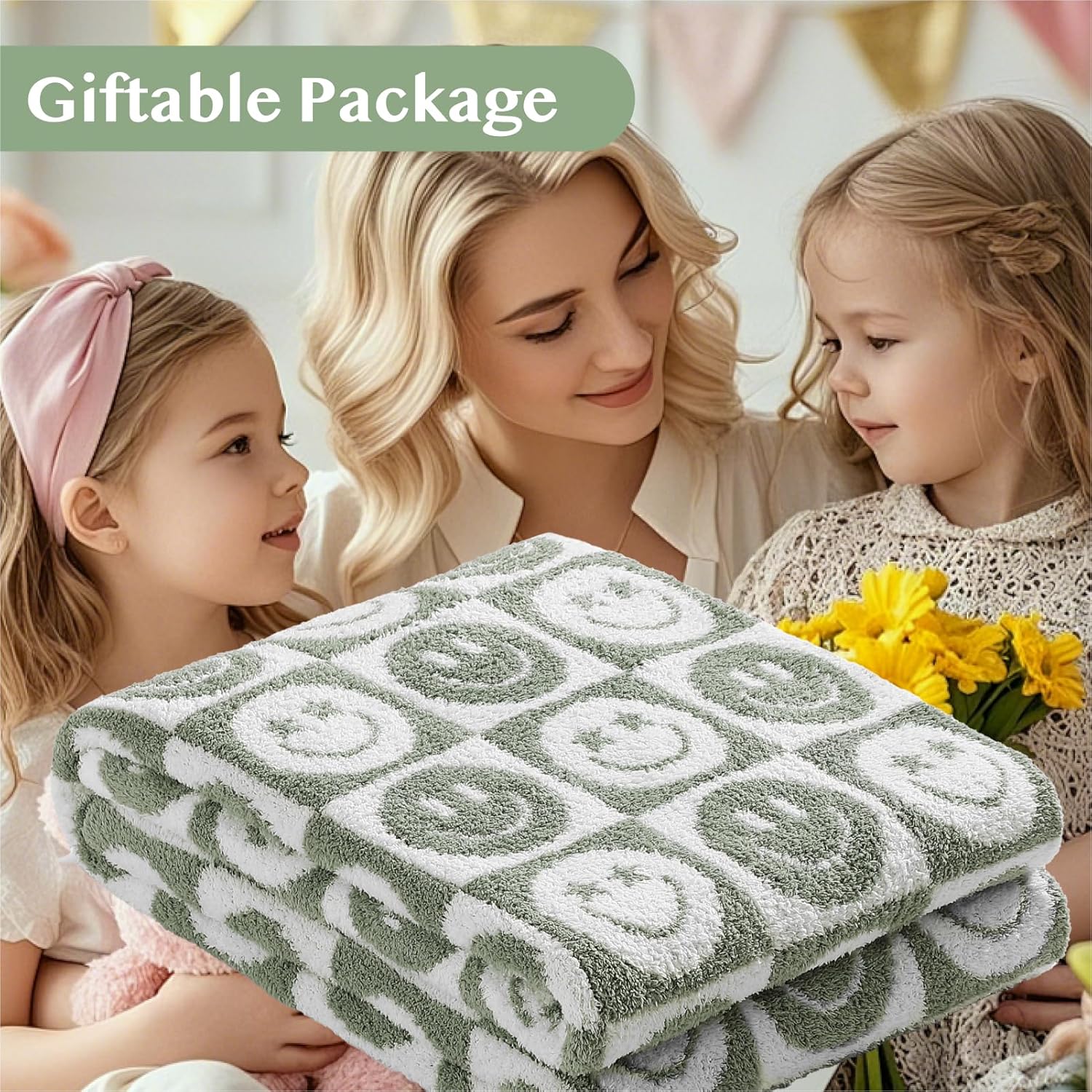 WRENSONGE Checkered Throw Blanket Seagrass Smiling Face Soft Cozy Fluffy Warm Hand Made Throw Blankets for Couch, Sofa, Chair, Bed, Camping, Picnic, Travel Lightweight Bed Blanket - 50"*60" - Image 7