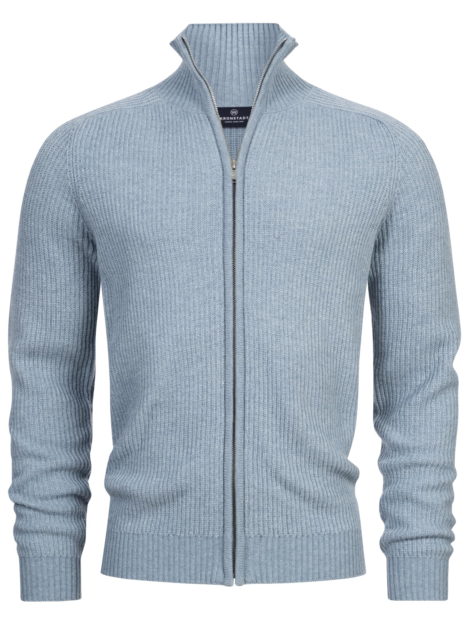 KRONSTADT KRONSTADT KSDorsey Zip Cardigan Knit Klassische Strickjacke aus Wollmix mit Stehkragen | Übergangsjacke für Männer Blue Shadow Mix, M