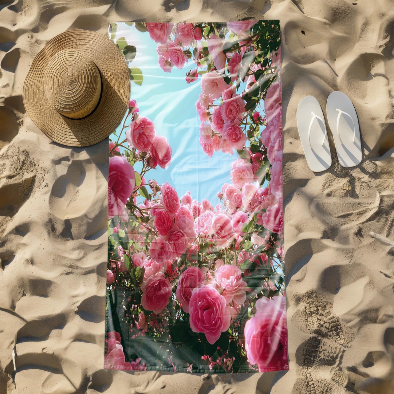 Générique Serviette Microfibre Plage Fleur Rose Bleu