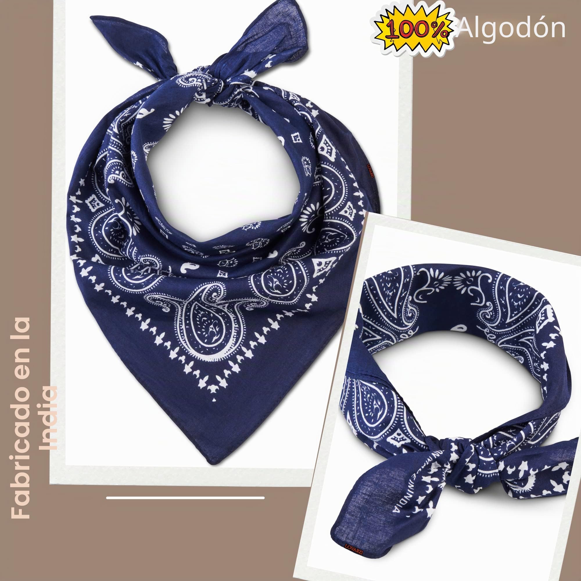 LOVARZI Bandana hombre y mujer de algodón premium - Ideal para Pañuelo cabeza y Pañuelo cuello - Perfecto para todas las estaciones