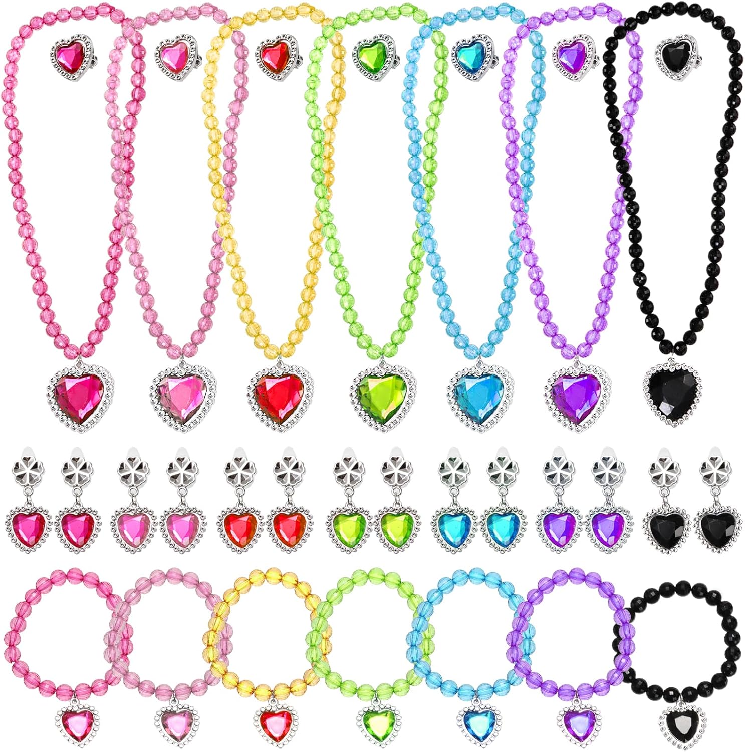 Coloch 7 Sets Dress up Jewelry, Jewelry Princess Pretend Toy with Bracelet, Necklace, Ring and Earrings, Cosplay Jewelry Set for Party