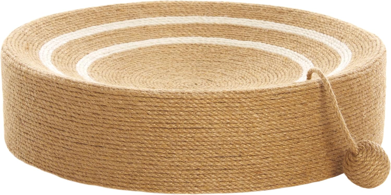 SAFAVIEH Home Collection Cat Scratch Bed Natural & Ivory Jute Bed Round Pet Lounger with Built-in Toy