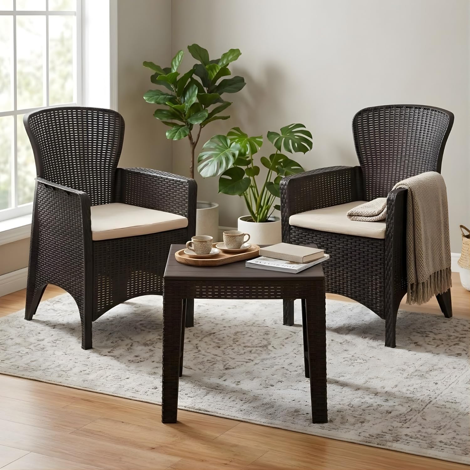Nilkamal Breeze 2 Seater Balcony Sofa Set with Square Center Table with Toughened Glass|Indoor & Outdoor Furniture|Patio Chair Two Seater|Perfect for Gardens,Poolside,Restaurants, Weathered Brown-image-14