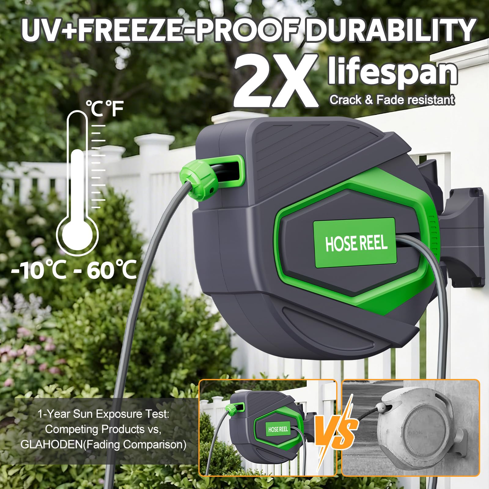 Enrouleur Tuyau Arrosage Mural 28+2m, Devidoir Automatique 180° Pivotant, Tuyau 1/2", Auto-Stop & Any-Lock, avec Pistolet d’Arrosage Multifonction et Adaptateur Robinet, pour Jardin, Voiture