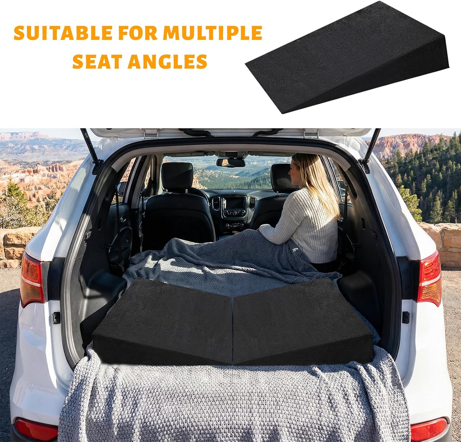 2PCS Auto Seat Wedge Leveling Cushion, Ergonomic Breathable Rear Seat Heightening Pad Wedge Booster, Angled Design Backseat Leveling Mat Pain Relief Cushion for Car Truck SUV