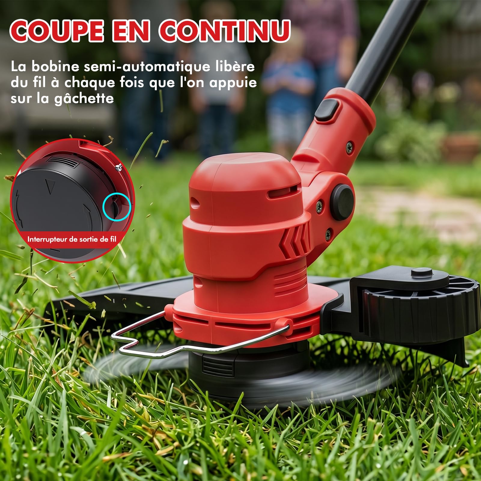 Coupe Bordure sans Fil avec Batterie, 21V Debroussailleuse Electrique sans Fil Coupe-Bordures Et Bordeuse, 30cm Largeur Coupe Rotofil Batterie avec 2 Batteries 1.5 Ah Et Chargeur,4 Bobines De Fil