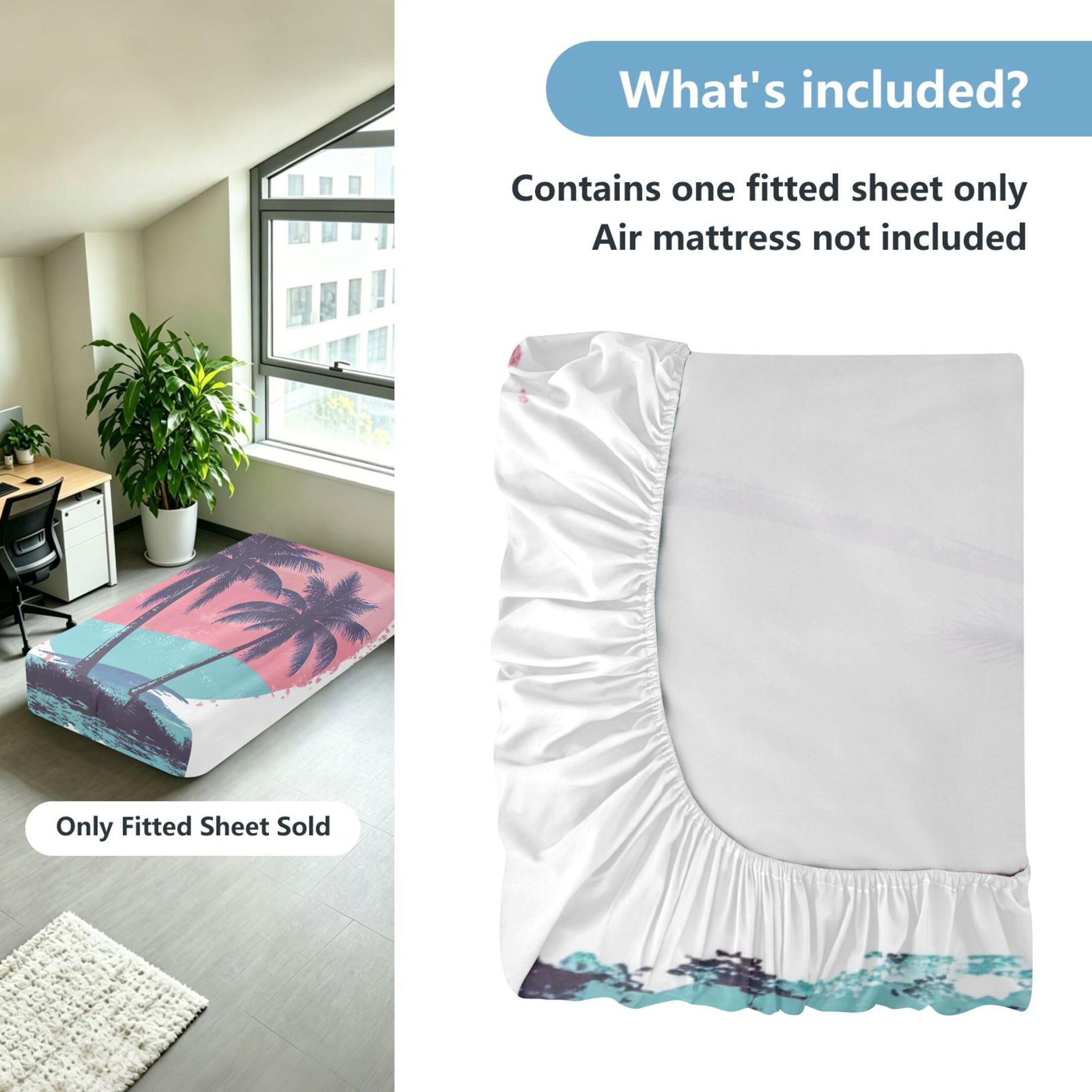 Palm Trees - Sábana bajera ajustable individual para colchón de aire, bolsillo extra profundo de 24 pulgadas, funda suave y transpirable con apertura de válvula de cremallera para cama de