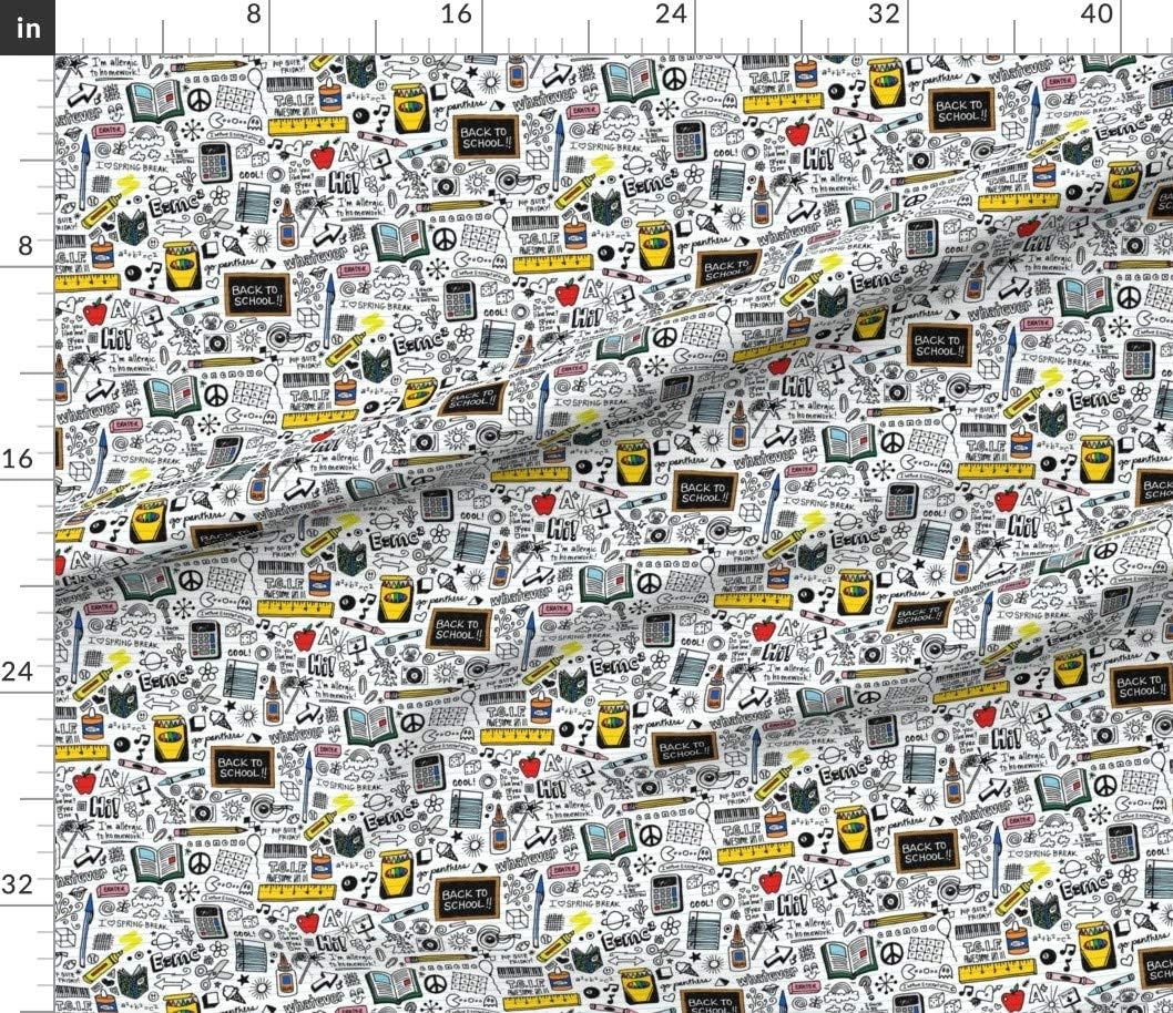 Spoonflower Fabric - School Doodles Graffiti Children Math Science 1980S Pen Pencil Printed on Petal Signature Cotton Fabric by The Yard - Sewing Quilting Apparel Crafts Decor