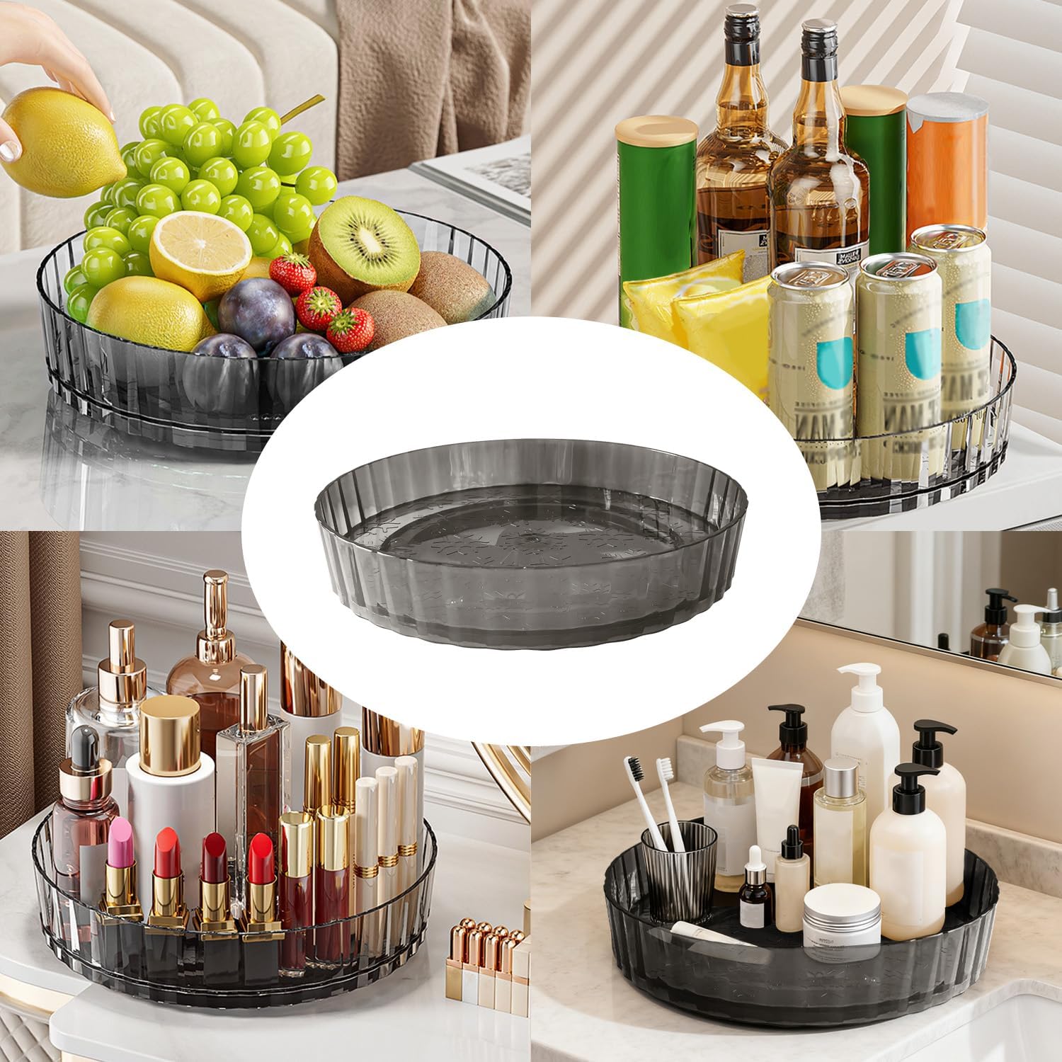 BOROLA 8.3in Rotating Spice Rack, 360 Lazy Susan Translucent Gray