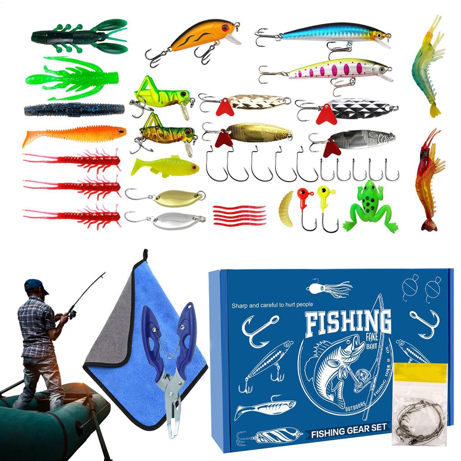 Kit d'appâts, kit de pêche basse, kit d'accessoires de pêche – Ensemble d'appâts de pêche d'eau douce, leurres de topwater, équipement de pêche en eau salée, équipement pour truite perche