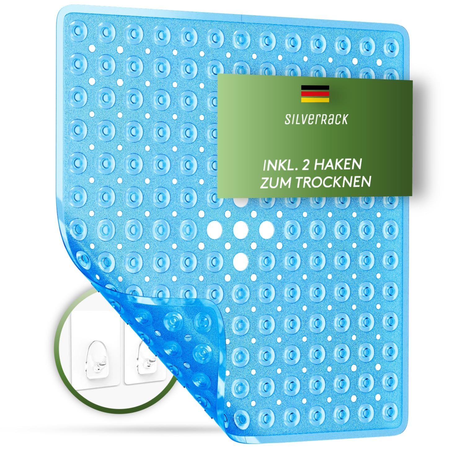 SilverRack - da doccia antiscivolo, 53 x 53 cm, senza BPA, per bambini, da bagno lavabile in lavatrice e anti-muffa, colore blu