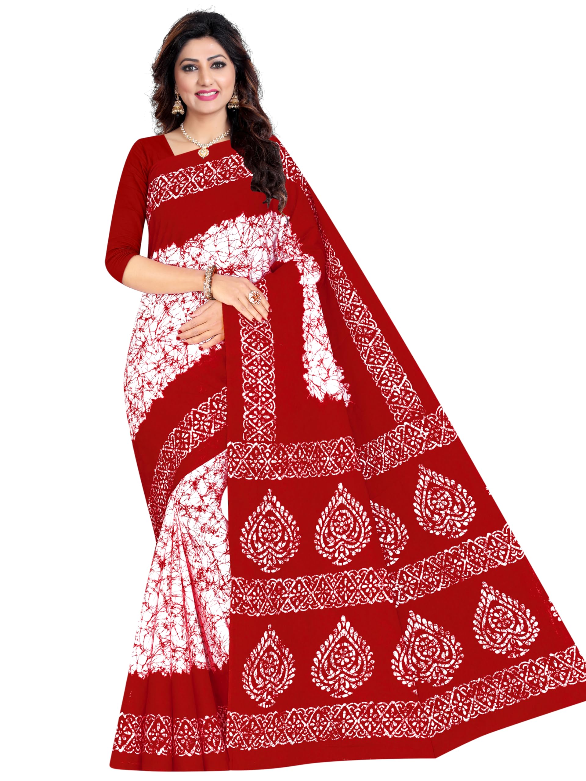 Elegant Women's Pure Cotton Batik Print Saree Traditional Stylish Design-image-41