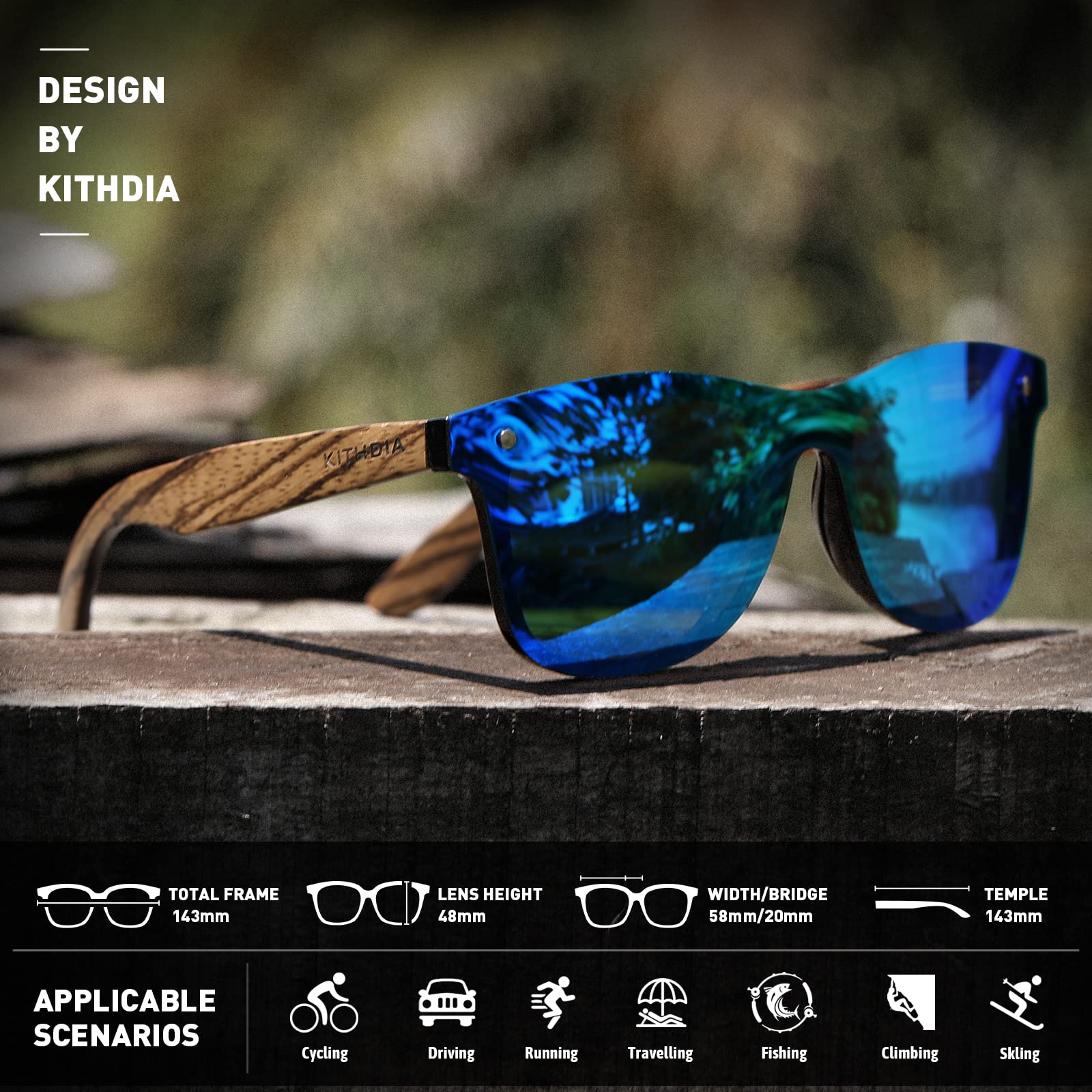 KITHDIA occhiali da sole in legno da uomo unisex occhiali da sole polarizzati con protezione UV400 occhiali da sole Donna S5029