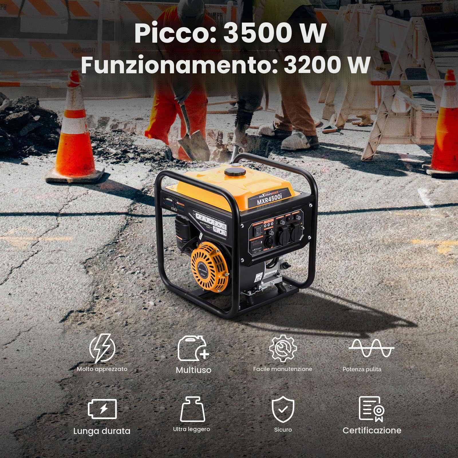 maXpeedingrods Generatore di inverter portatile 3500W Generatore di benzina a onda sinusoidale pura a 4 tempi per campeggio, viaggi, casa o luoghi di lavoro