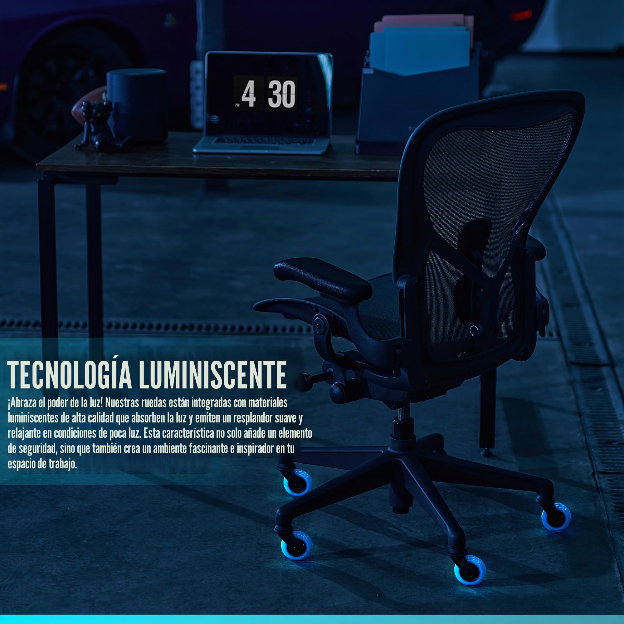 Stealtho Advanced - Juego de 5 ruedas resistentes, protección silenciosa, alfombras de madera dura, no necesita alfombrilla, repuesto estándar de poliuretano azul