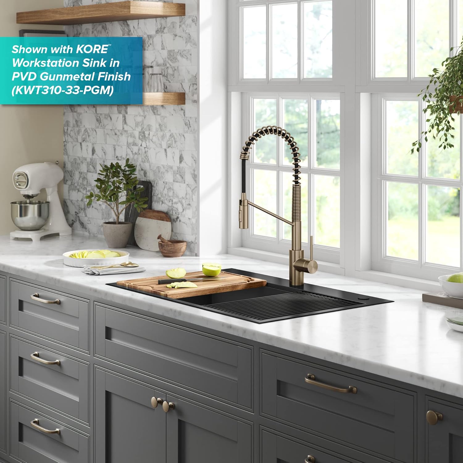 KRAUS Oletto Touchless Sensor Commercial Pull-Down Single Handle Kitchen Faucet with QuickDock Top Mount Assembly in Spot Free Antique Champagne Bronze, KSF-2631SFACB - Image 17