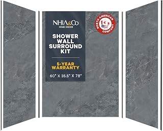 Shower Surround Kits – Waterproof Wall Panels for Shower – Glossy Finish & Seamless Pattern – Easy to Install Over Any Surface – Leakproof Design (60'' x 35.5'' x 78'') – Basalt