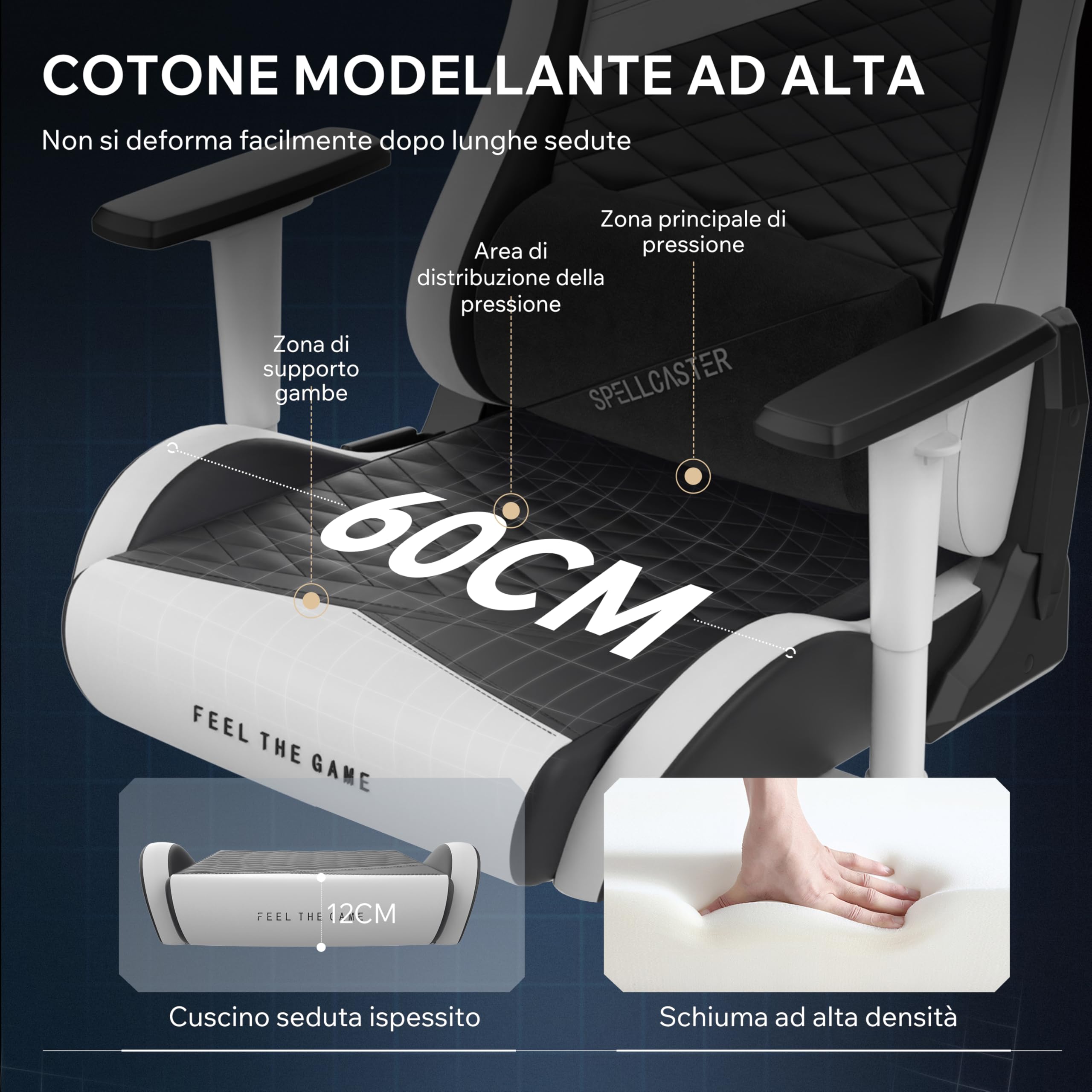 SENSE7 Poltrona da gioco Spellcaster Edizione Senshi XL, ergonomico, cuscini lombari regolabili, inclinazione regolabile, funzione di oscillazione, sedia da gioco in similpelle, 150kg, sedia PC bianca