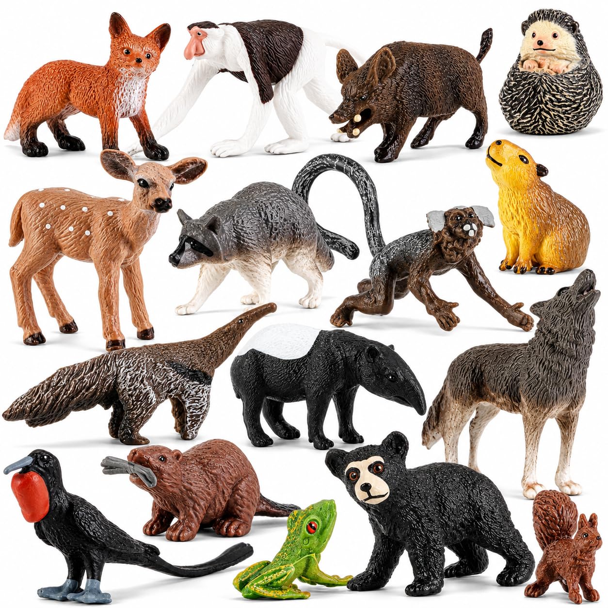 16Pcs Forest Animal Toys Capybara Figurines Animals Cake Topper Decorations | No Hole Woodland Creatures Miniature Toys, Jungle Animal Figurines Model for Kids, Animals Themed Birthday Party Decorations