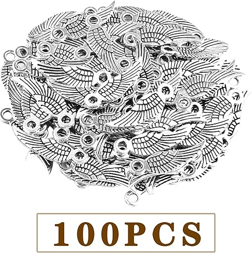 Miniatura 2 de 100 dijes de alas de ángel, de aleación tibetana, accesorios para hacer joyas, pulseras, collares, manualidades, suministros para fiestas de