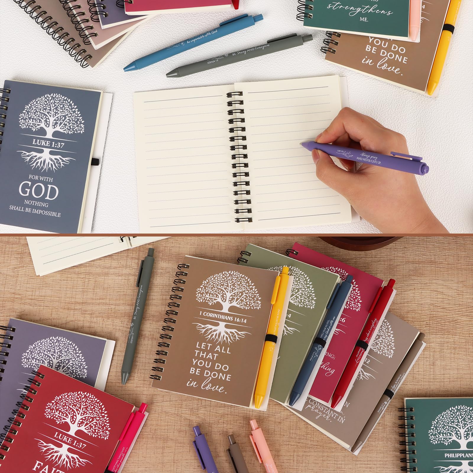 WWmily 20 Pcs Christian Gifts Bible Verse Notebook and Ballpoint Pen Christian Tree of Life Prayer Journal Religious Scripture Notepad for Men Women Sunday School Church Bible Study Supplies - Image 4