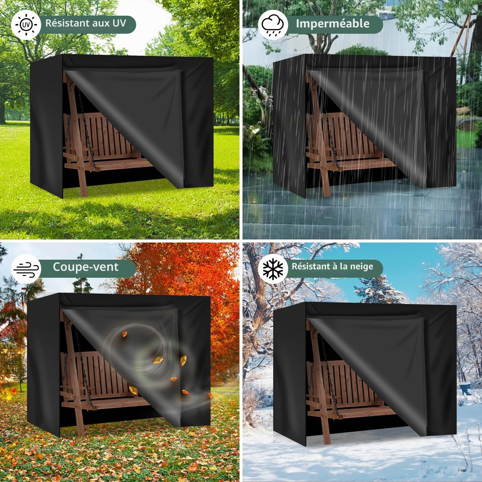 Housse de protection pour balancelle de jardin 3 à 4 places, imperméable, coupe-vent, résistante à l'hiver, résistante aux UV, en tissu Oxford, résistante à la déchirure, pour balancelle de