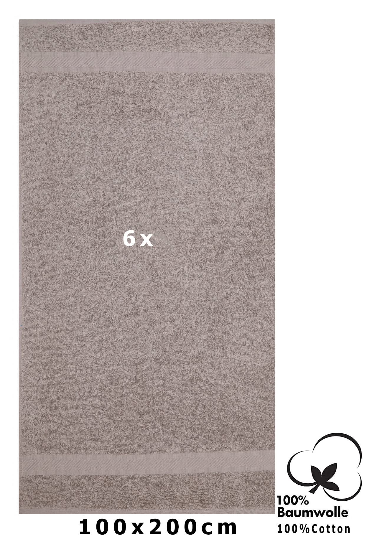 Betz 6 Stück Badetücher groß XXL Größe 100 x 200 cm Badetücher Saunatuch Palermo 100% Baumwolle Farbe Stone