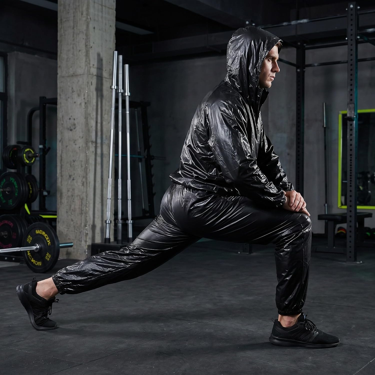 Men and Women Sauna Sweat Suit with Hooded Pvc Design, Heat Retention and Temperature Lock Straps, Full Body Workout Compression Top and Bottoms for Intense Workouts and Boxing