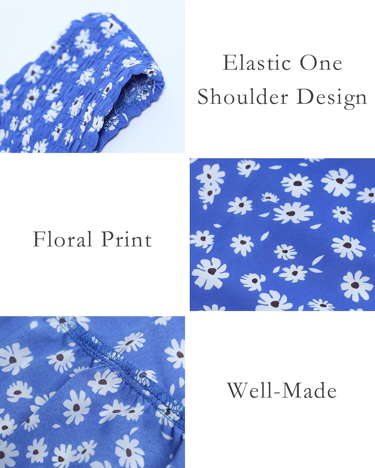 BTFBM 2026 Summer One Shoulder Dresses for Women Casual Spring Sleeveless Floral Flowy Smocked Boho Beach Maxi Dress - Image 5