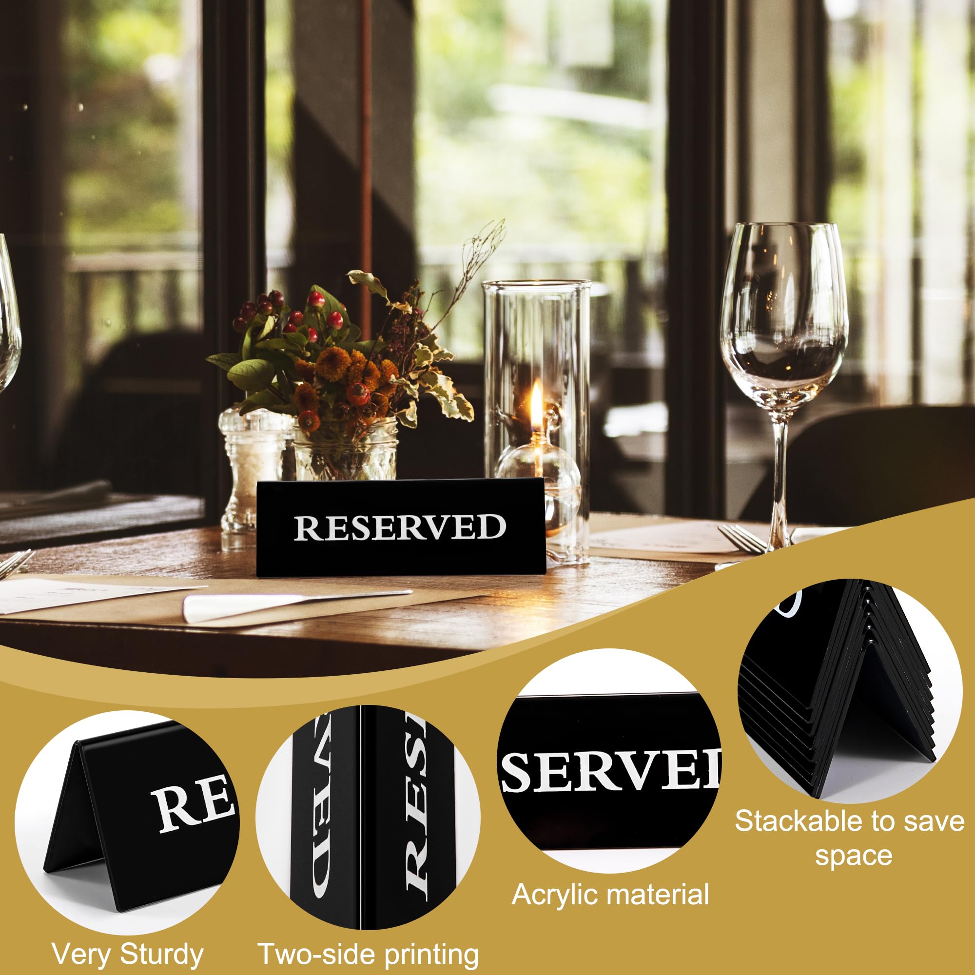 Letreros Reservados Doble Cara Letreros de Mesa Reservados de Acrílico para Mesa Boda Fiesta Restaurante Eventos 8 Piezas Negro