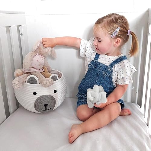 Miniatura 6 de CherryNow Cesta de bebé de cuerda de algodón para guardería, cestas de regalo de oso para niños, cesta vacía para baby shower con asas, cestas