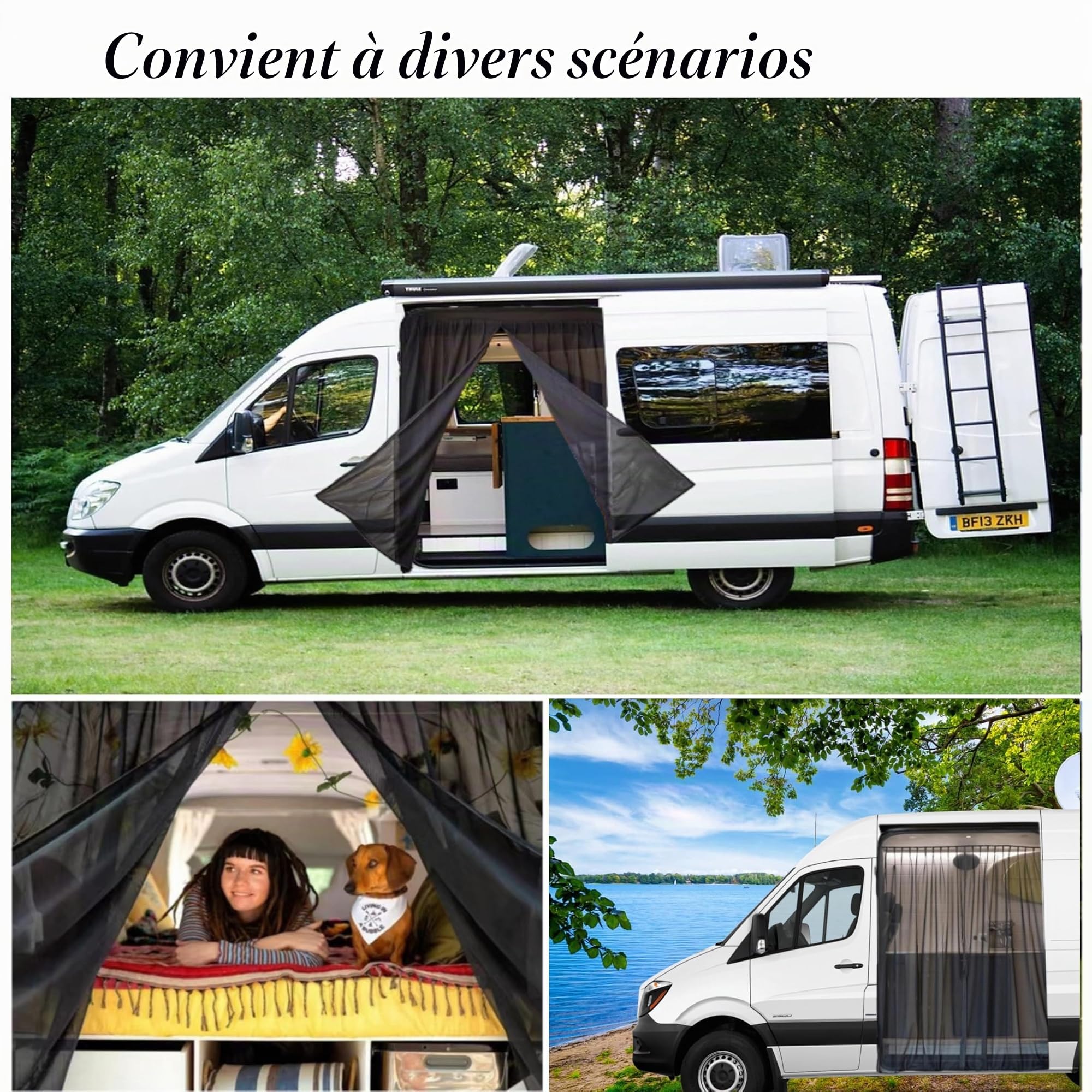 Moustiquaires pour Portes Latérales pour VW T6, Magnétique Résistant Aux UV Moustiquaire pour Porte Camionnette Voiture Anti-Moustique avec Sac De Rangement