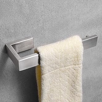 Nolimas Bathroom Hardware Towel Bar SUS 304 Stainless Steel Square Towel Ring Shelf Holder Rack for Bath Kitchen Garage Heavy Duty Wall Mounted, Nickel Brushed