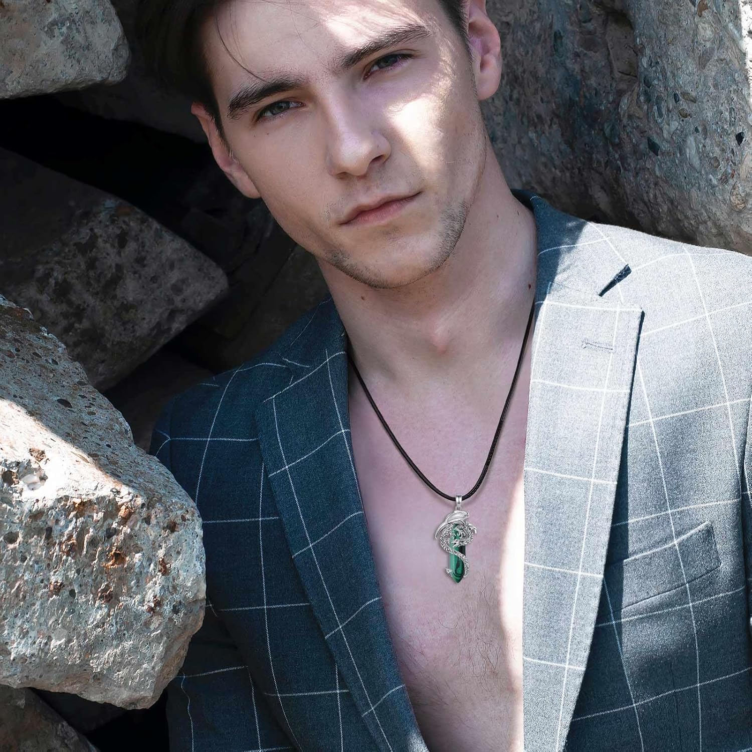 EUDORA Vintage Dragon Necklace with Healing Crystal for Women Men, Silver Plated Copper Viking Dragon Pendant Amulet Energy Gothic Jewelry, Gift for Women Men Dad Mother Mom, Chain 20" +24" - Image 8