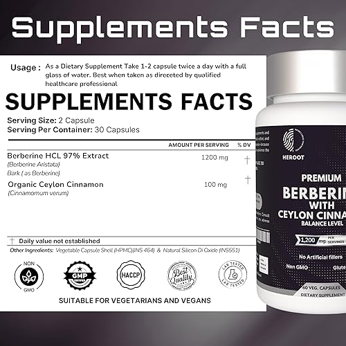 Miniatura 6 de Berberina prémium con cápsulas de canela de Ceilán, 120 unidades, vegetariana, sin OMG, sin gluten, certificada orgánica