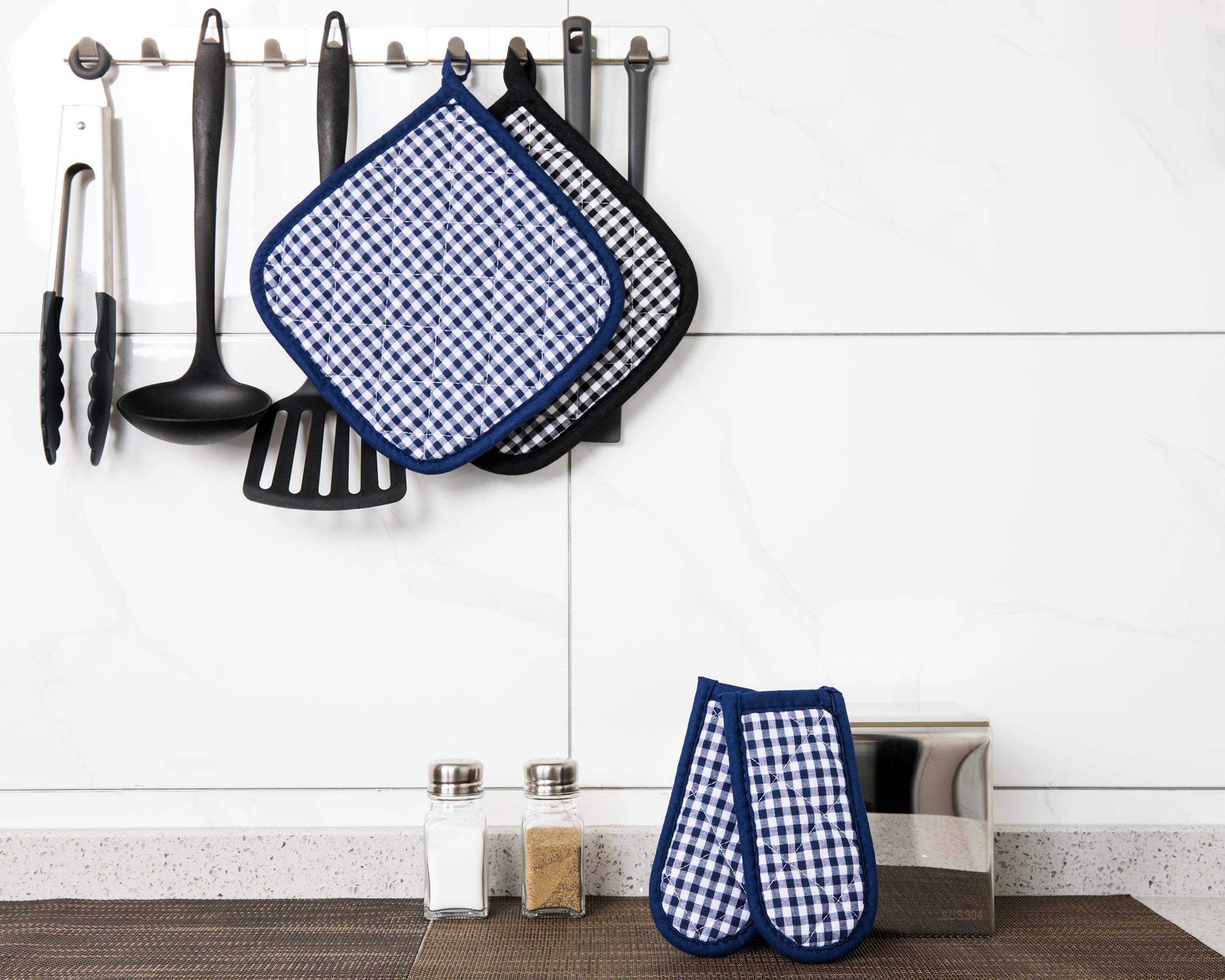 Topflappen für Küche, Baumwolle Topflappen mit großer Hitzebeständigkeit, Hot Pads, Untersetzer zum Kochen und Backen 5er Set Blau