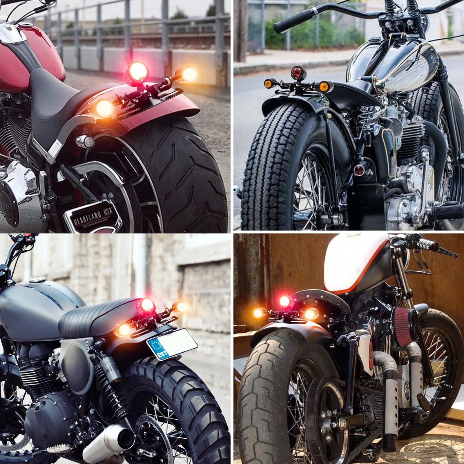 Biqing [3 in 1] Fanale Posteriore Moto,12V Universale Frecce LED Luce di Stop Integrata Indicatori di Direzione con Staffa Targa Nero