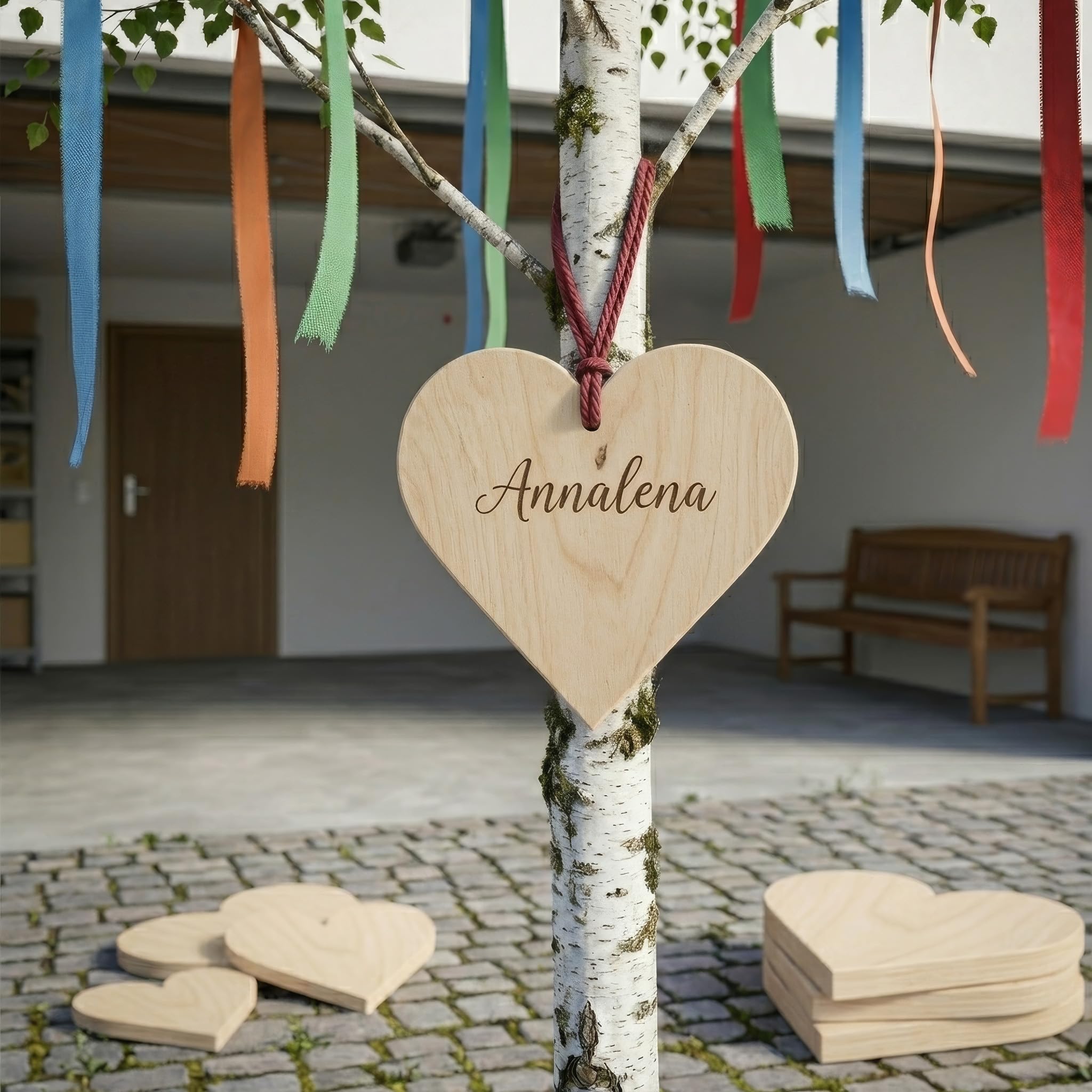 Holzherz Groß 10 Stück 25x25 cm zum Beschriften & Bemalen XXL Handmade in Bayern, Massives Holz Herz als Fensterdeko Hängend, Herz Deko & Verlobungsgeschenk