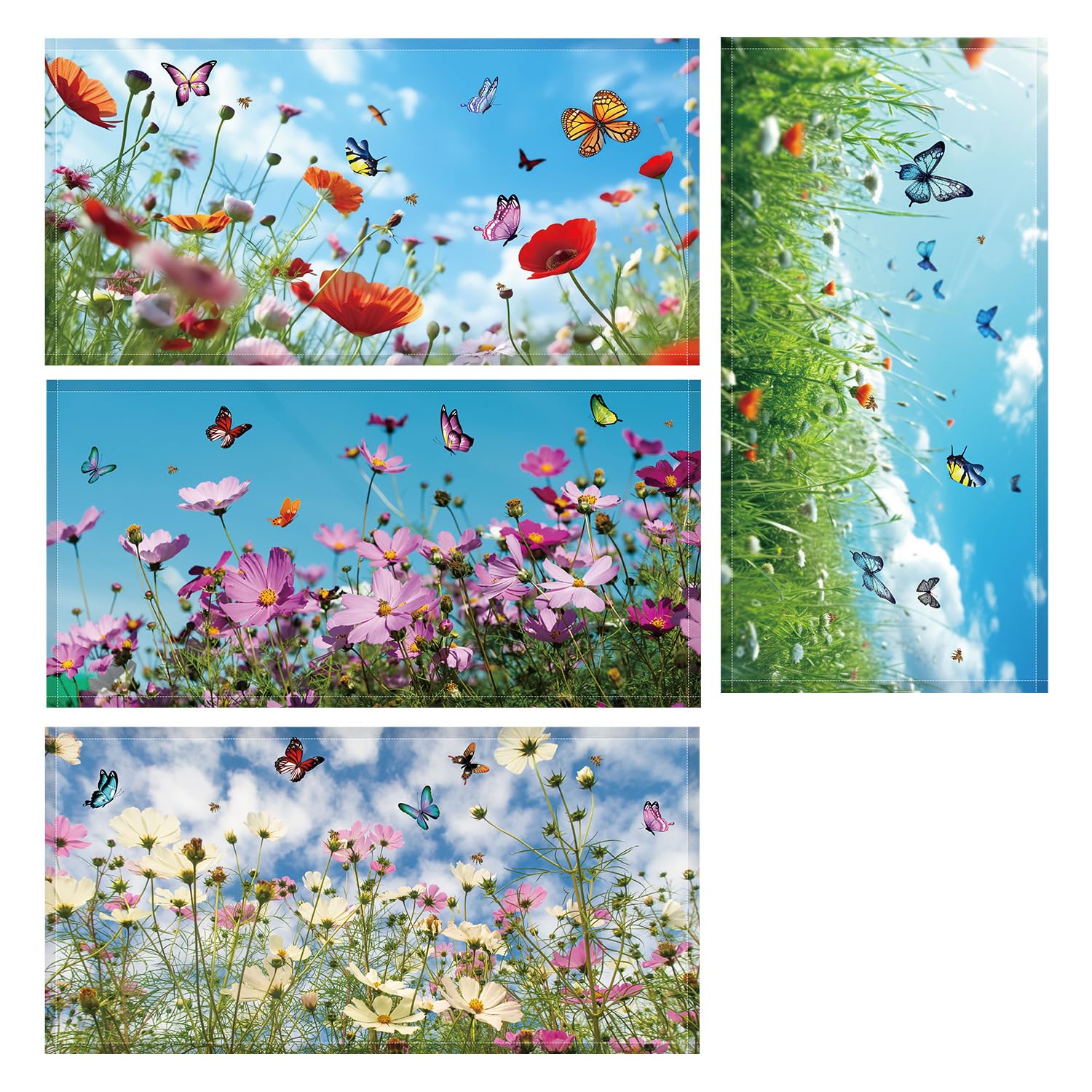 4pcs Fluorescent Light Covers for Ceiling Lights 47x23.6 Inch Magnetic Drop Ceiling Light Cover Filters Shade 4 Styles Flowers and Butterflies Fabric Overhead Light Cover for Classroom Home