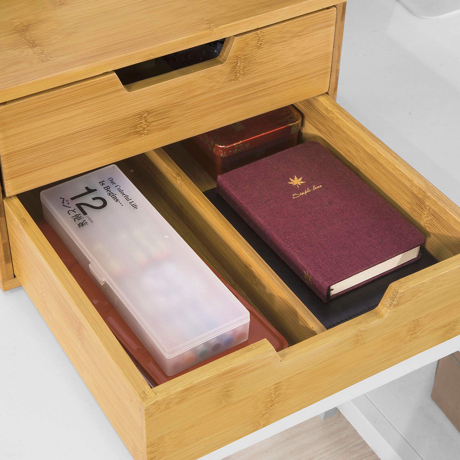 SoBuy Boîte à Thé en Bois avec Compartiments Boîte de Rangement Thé, Café, Capsules, Sucre, Épices Tiroir Coulissant Boîte à Thé avec Couvercle pour Cuisine ou Cadeau Style Naturel 31x18x30cm FRG82-N