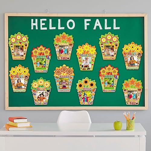 Miniatura 7 de Soaoo 48 juegos de marcos de fotos de Acción de Gracias, kits de manualidades de flores de otoño, marco de fotos de bricolaje, Hello Fall Happy
