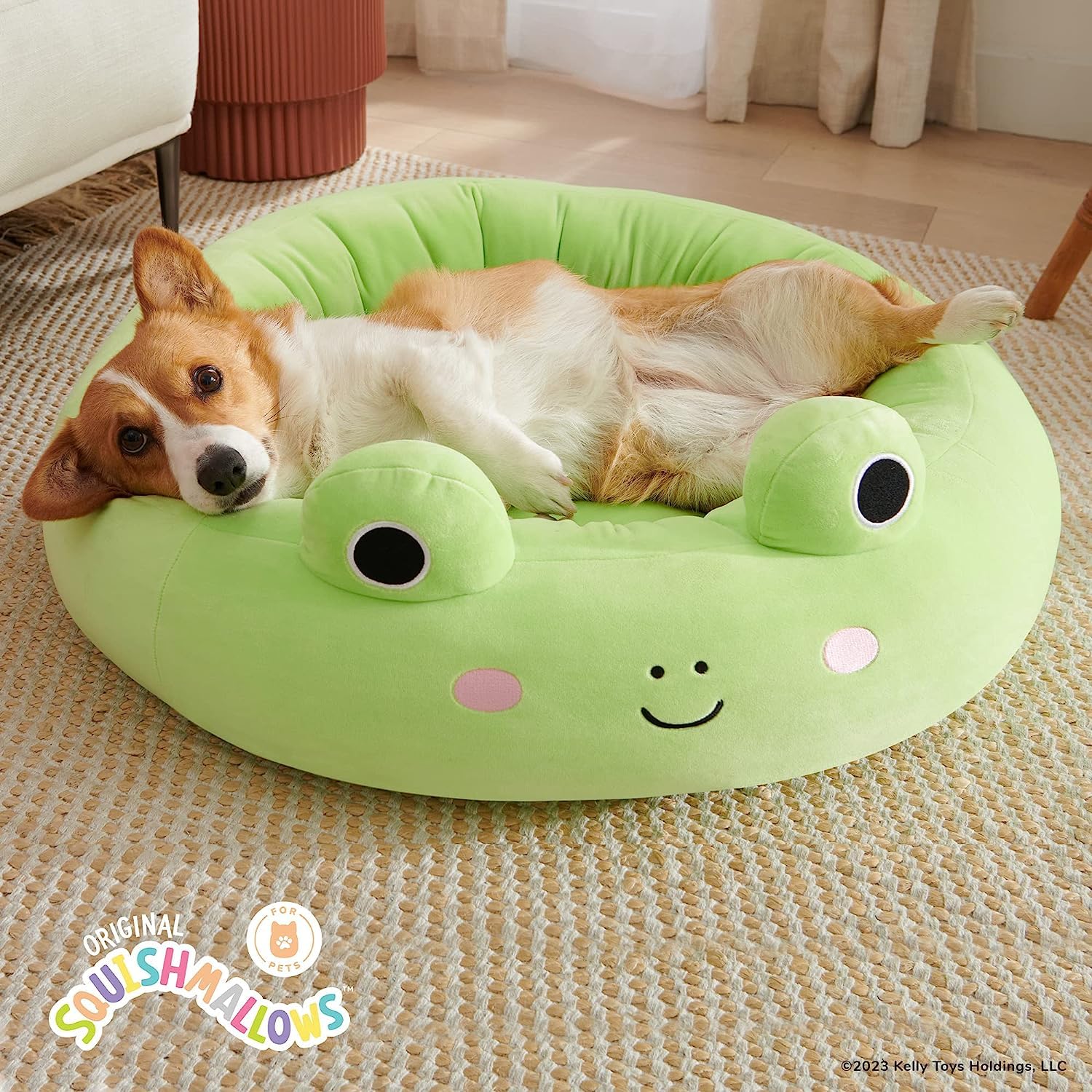Squishmallows Cama Oficial para Mascotas Wendy Frog de 24 Pulgadas, Cama Mediana ultrasuave Oficial de Felpa para Mascotas