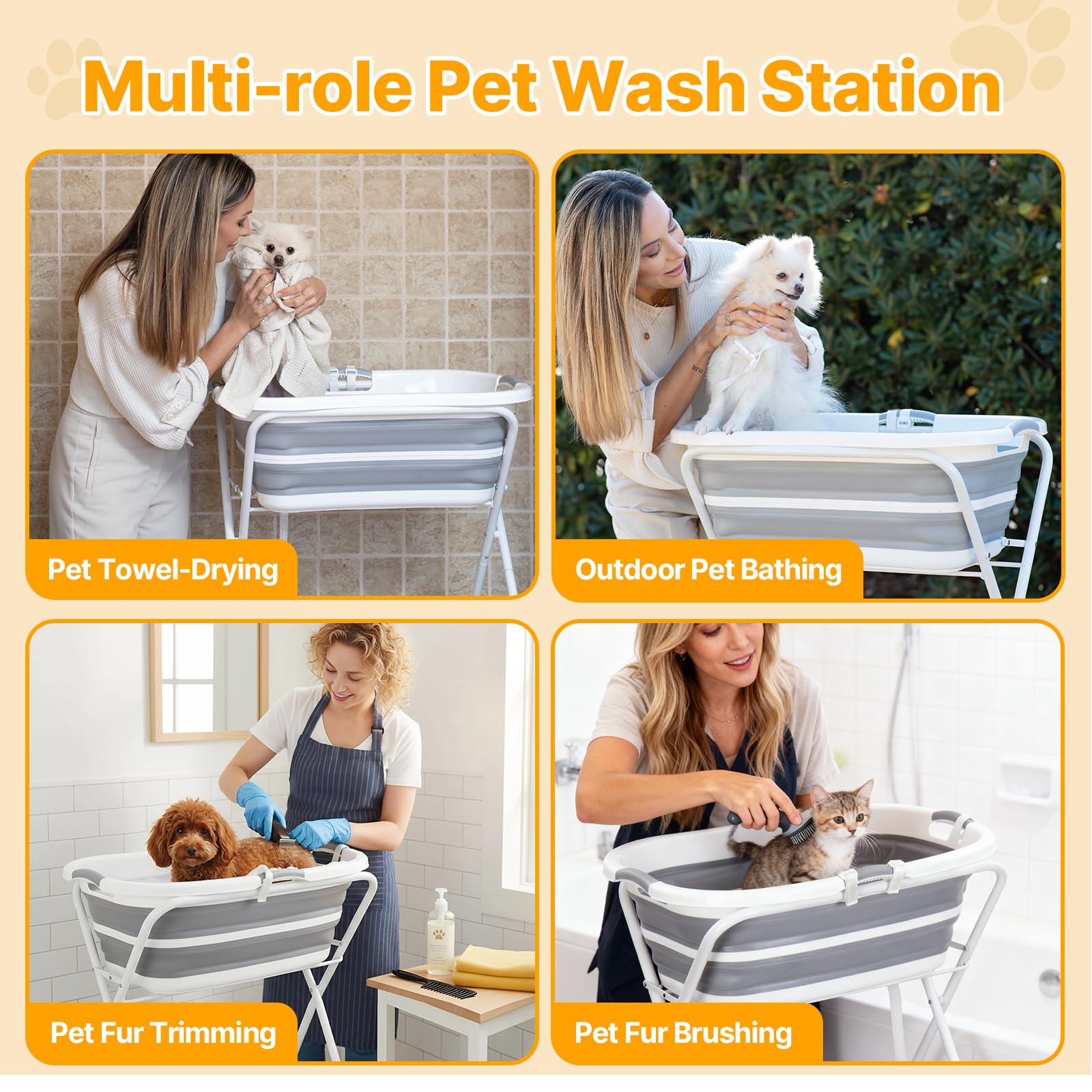 beberoad Baignoire surélevée pour chien de compagnie, station de lavage pour toilettage, baignoire de douche pliable, portable pour petits chiens, chats, animaux domestiques, intérieur et extérieur